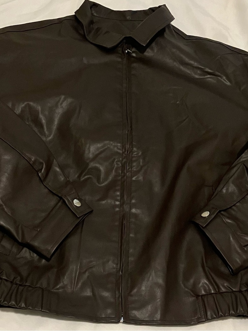 Men's Dark Brown Faux Leather Zip Jacket Size L Brand New Never Worn!